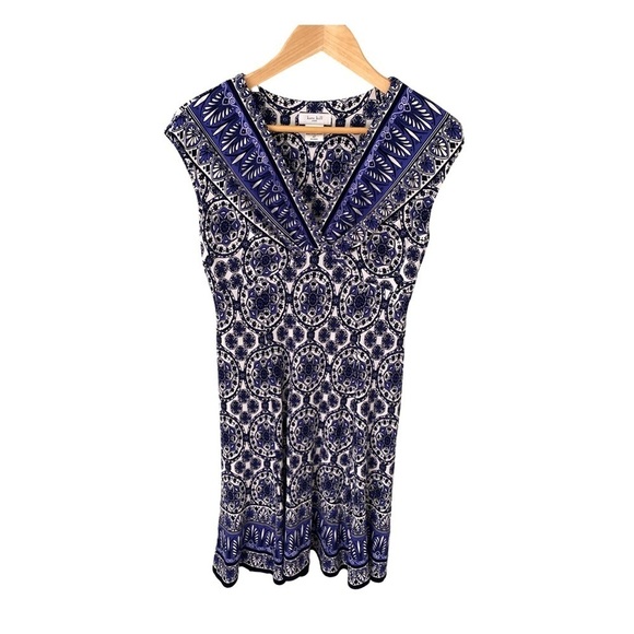 Kate Hill Navy Purple Sleeveless Paisley Print Dress Size 4P - Picture 1 of 9